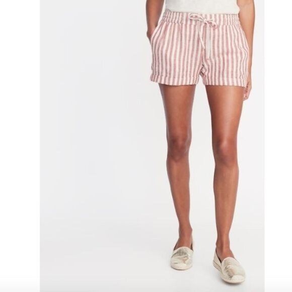 New! Old Navy Size XL Red White Stripe Linen Blend Drawstring Shorts - Picture 1 of 8